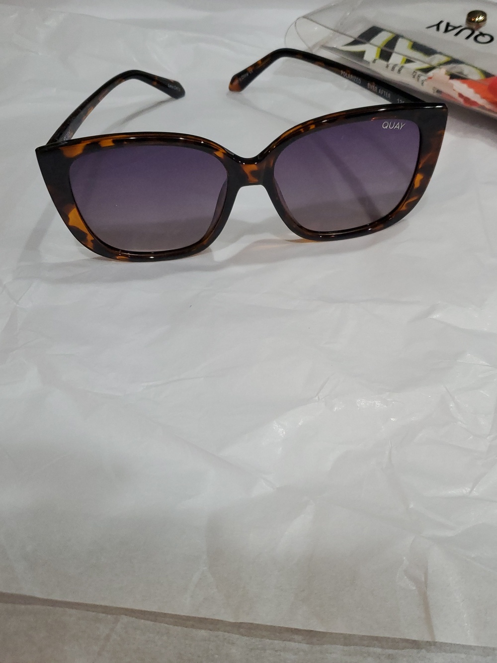 Quay Australia Ever After Square Tortoise/Smoke‎ Taupe Polarized Sunglasses new